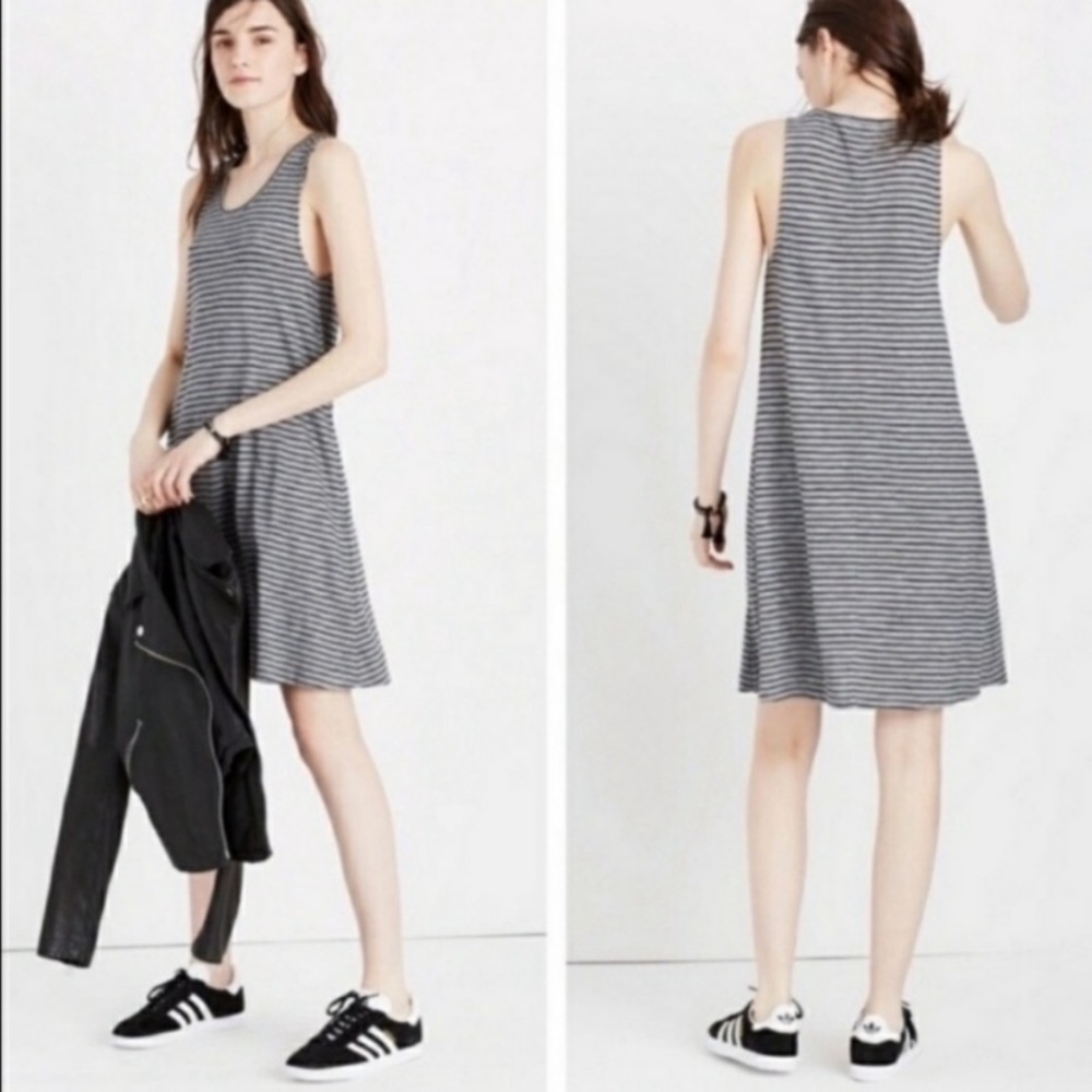 Madewell | Highpoint Tank Dress Sleeveless Above Knee G2326 Gray/Black Stripe S
